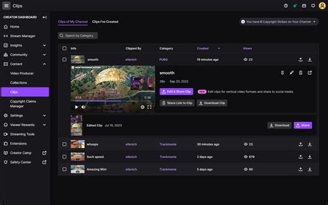 Twitch manage clips